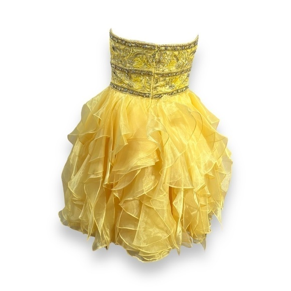 Jovani Prom Short Dress Yellow Tulle Strapless Sparkle Ruffle Glittery 8 - Picture 2 of 8